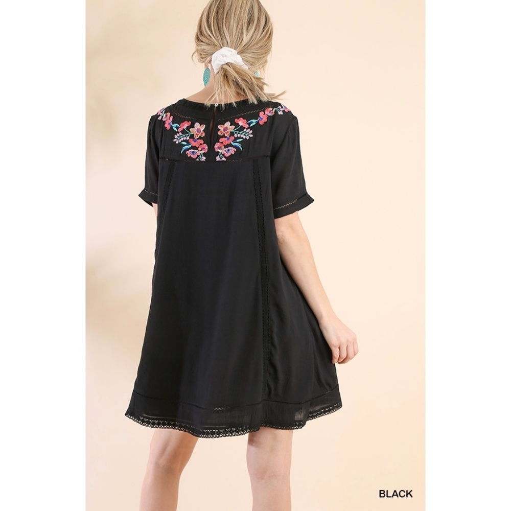 Light Blue Floral Embroidered Tunic Dress - Picture 3 of 5